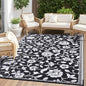 OLANLY Waterproof Outdoor Rug 8x10 ft, Outdoor Plastic Straw Rug with Flower Pattern, Reversible RV Mat for Patio, Camping, Balcony, Deck, Backyard, Black & White