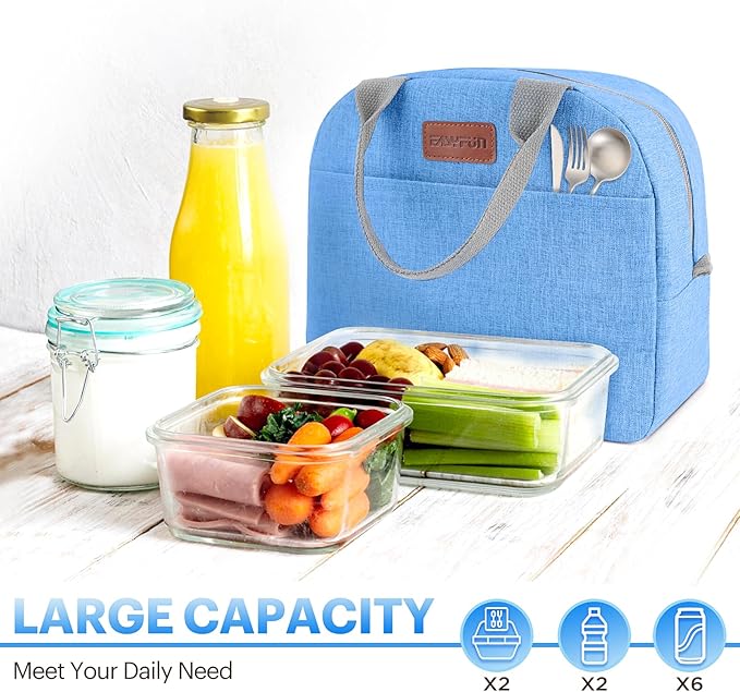 Lunch Bag for Women & Men Adult Insulated Lunch Box, Small Leakproof Cooler Food Lunch Containers Reusable High Capacity Lunch Tote Bags for Work, Travel, Outdoor (Blue)