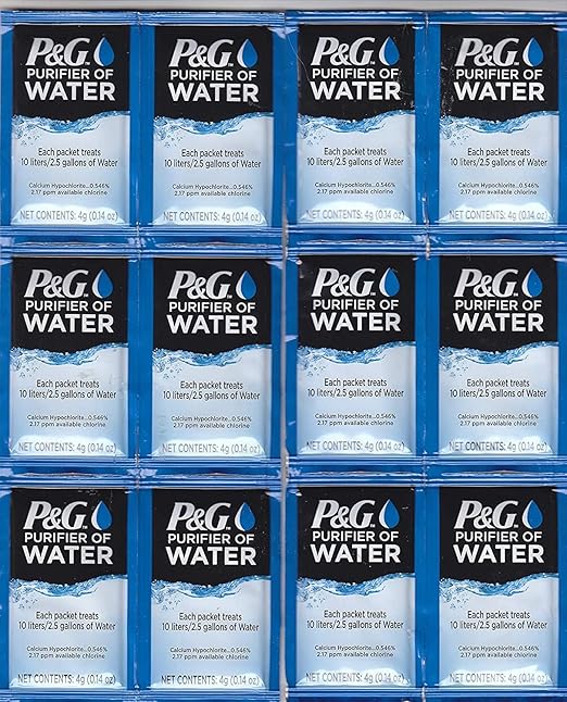 P&G Purifier of Water Portable Water Purifier Packets. Emergency Water Filter Purification Powder Packs for Camping, Hiking, Backpacking, Hunting, and Traveling. (12 Packets)