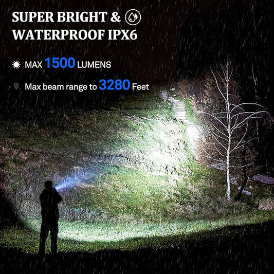 Rechargeable Flashlight high lumens with Clip Waterproof Police Flashlights, Zoomable Beam LED Flash Light with 7 Modes and SOS for Emergencies, Home, Camping, Hiking, Pet Walking (Black)