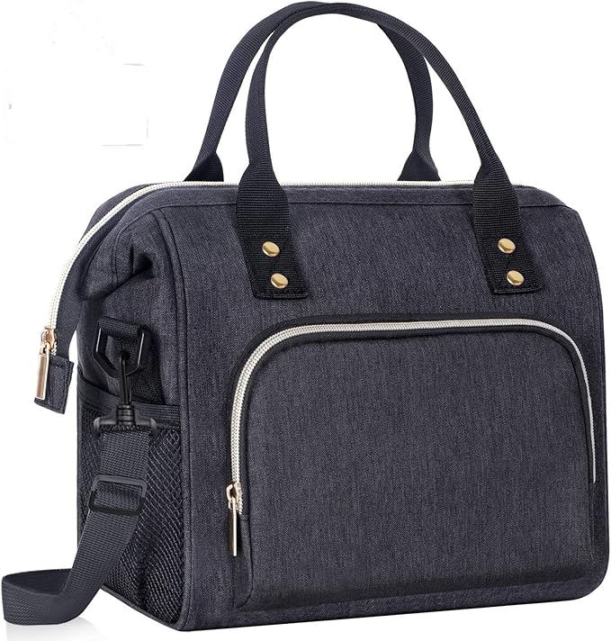 IDEATECH Lunch Box for Men, Insulated Lunch Bag, Leak Proof Lunch Cooler Bag Insulated for Work, Black Lunch Tote Bags Women with Adjustable Shoulder Strap(Black)