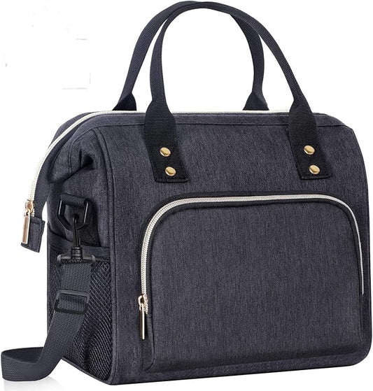 IDEATECH Lunch Box for Men, Insulated Lunch Bag, Leak Proof Lunch Cooler Bag Insulated for Work, Black Lunch Tote Bags Women with Adjustable Shoulder Strap(Black)