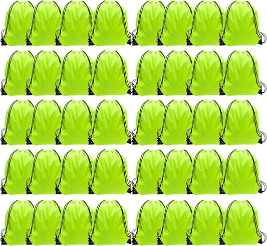 GoodtoU Drawstring Bags, Drawstring Backpack Bulk Nylon Backpack Cinch Sack Gym Bag for Sport, Traveling, Team (40Pcs, Fluorescent Green)