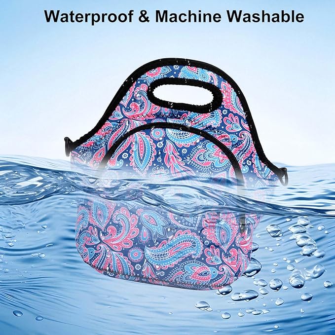 Neoprene Lunch Bag, Thermal Insulated Lunch Tote Bag with Detachable Shoulder Straps, Lightweight & Reusable Lunch Bag for Women Men