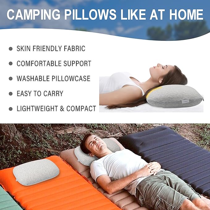 Memory Foam Camping Pillow, Portable Travel Pillow with Breathable Detachable Pillowcase, Compact & Lightweight for Camping, Hiking, Backpacking, Airplane Travel, Includes Storage Bag