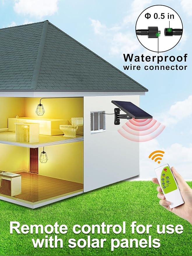 intelamp Solar Pendant Lights with Remote Control, Solar Powered Shed Light, 4000mAh Solar Powered Light Hanging Lights with 16.4ft Cable for Indoor and Outdoor Storage, Room,Home,Yard,Porch, Balcony