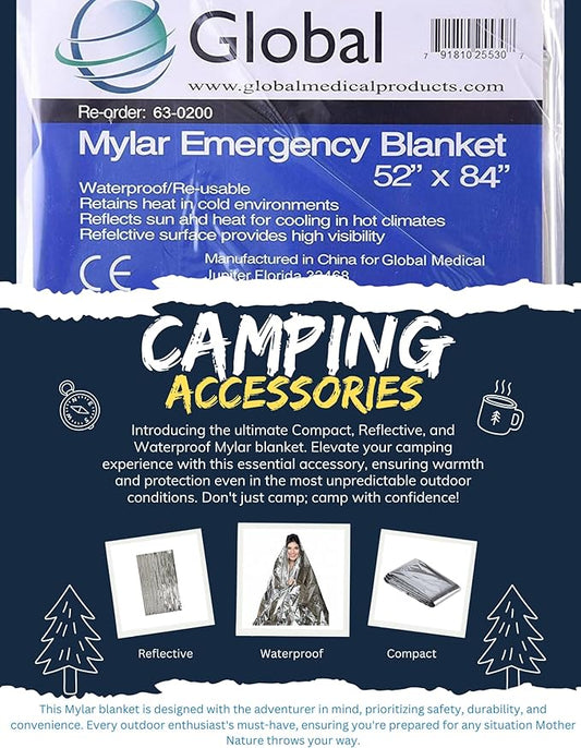 Thermal Emergency Blanket Mylar, Survival, Safety - Great for Camping Outdoors, Hiking, Survival, Climbing, Insulating Heat, or First Aid - Pack of 4