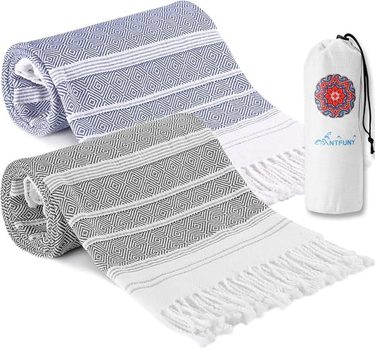 2 Packs Turkish Beach Towels Vacation Essentials Quick Dry Sand Free Oversized Bath Pool Swim Towel Extra Large XL Big Blanket Adult Travel Cruise Accessories Must Haves Clearance Stuff