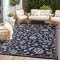 OLANLY Waterproof Outdoor Rug 8x10 ft, Outdoor Plastic Straw Rug with Flower Pattern, Reversible RV Mat for Patio, Camping, Balcony, Deck, Backyard, Black & Grey