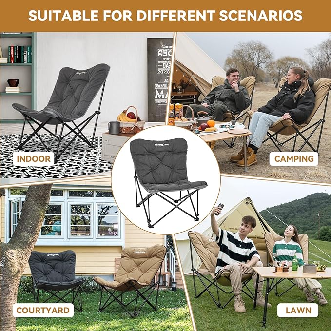 KingCamp Butterfly Chair, Oversized Thick Padded Comfy Camping Chairs Portable Folding Chair 400lbs Heavy Duty Seat with High Backrest & Carry Bag for Outdoor Indoor Patio Lawn Home Living Bed Room