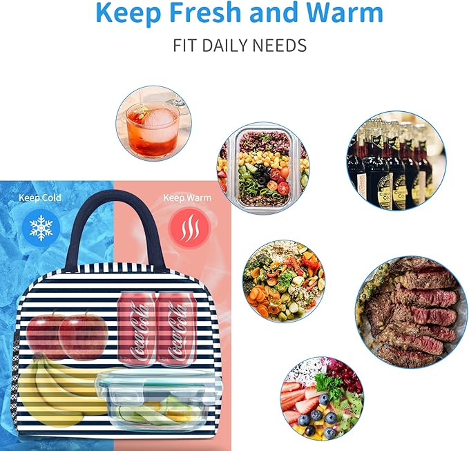 Lunch Bag Women, Lunch Box for Women Men Reusable Insulated Lunch Tote Bag, Handbags Case High Capacity for Travel Work Picnic, Navy Blue