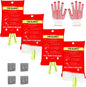 Fire Blankets Emergency for Home, 4 Pack 40"x40" with Pair of Gloves & 4 Hooks, Fire Extinguisher for Kitchen, Fiberglass Fire Blankets for Fireplace, Grill, Office, Warehouse.