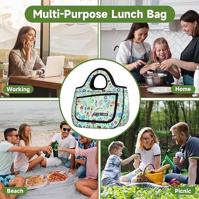 Lunch Bag for Women Soft Neoprene Lunch Bag Lightweight, Thermal Insulated and Reusable Lunch Bag for Women Men