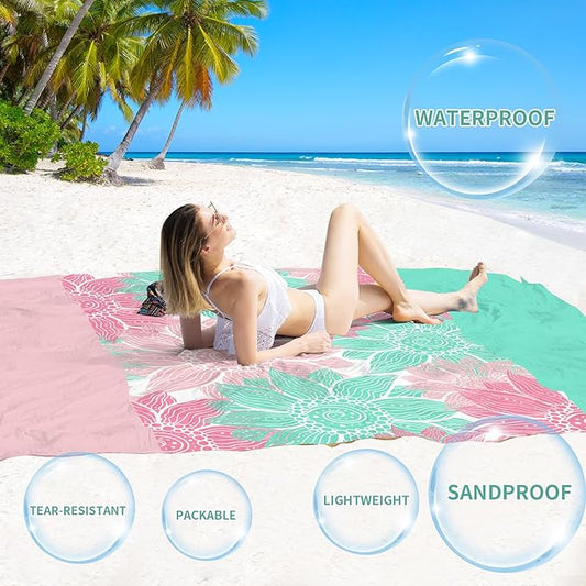 BYDOLL Beach Blanket Sandproof Waterproof 78''×110'' 1-7 Adults Compact Lightweight Oversized Beach Blanket Large Picnic Mat Beach Blanket for Travel Camping Hiking Picnic