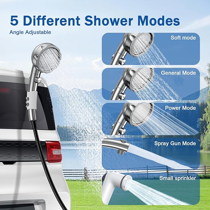 Portable Shower Camping,9000mAh Rechargeable Shower Pump with Digital Display,Adjustable Shower Head and Folding Bucket Outdoor Shower for Camp,Hiking Beach,Travel,Car Washing,Pet Bath,Garden