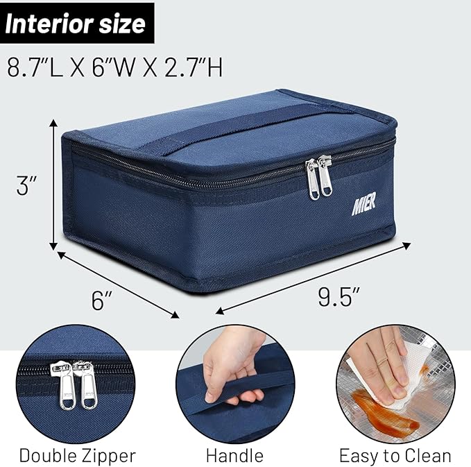 MIER Portable Thermal Insulated Cooler Bag Mini Lunch Bag for Kids, Navy Blue