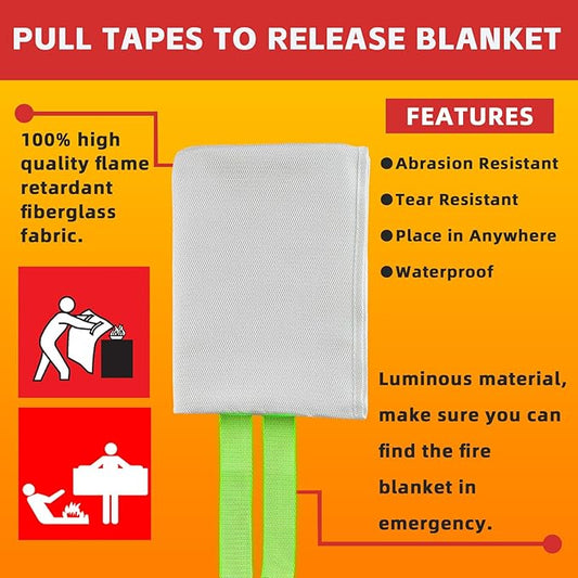 Fire Blankets Emergency for Home, Emergency Fire Blanket, 6 Pack Suppression Flame Retardent Safety Fire Blanket for Home, Kitchen, Fiberglass Fire Blanket