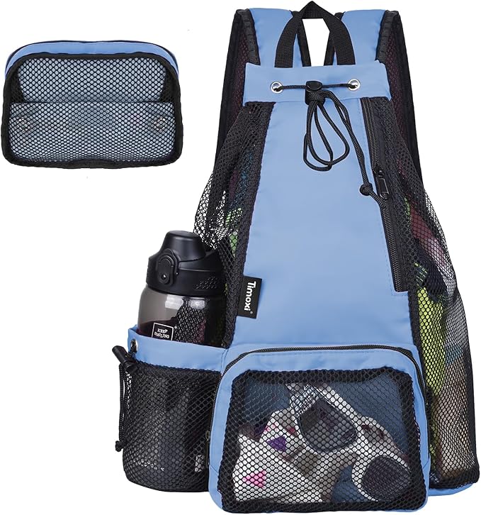 Swim Bag Beach Backpack with Padded Shoulder Strap Mesh Backpack with Wet Pocket for Swimming, Gym
