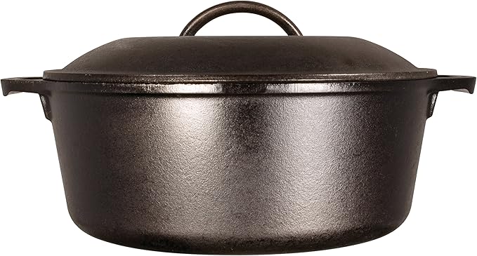 Lodge L8DOL3HH41PLT Cast Iron Dutch Oven with Handle Holders, 5 quart, Black/Red