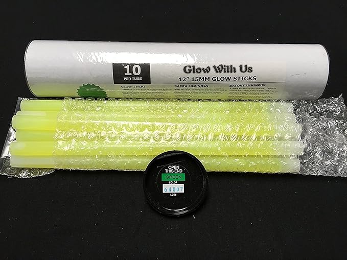Glow Sticks Bulk Wholesale, 10 12” 15mm Dia. Green Industrial Grade Jumbo Light Sticks, Bright Color, Glow 14 Hrs, Safety Glow Stick 3yrs Shelf Life, Ideal for Camping & Emergency, GlowWithUs Brand