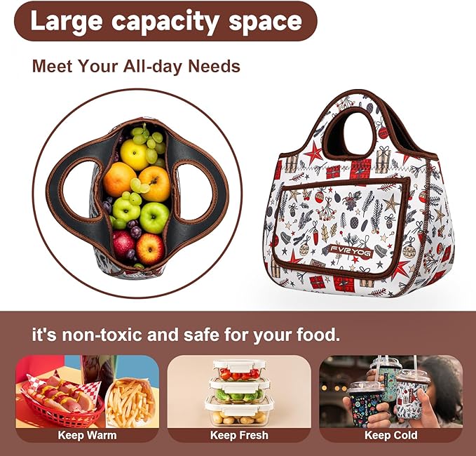 Lunch Bag for Women Soft Neoprene Lunch Bag Lightweight, Thermal Insulated and Reusable Lunch Bag for Women Men