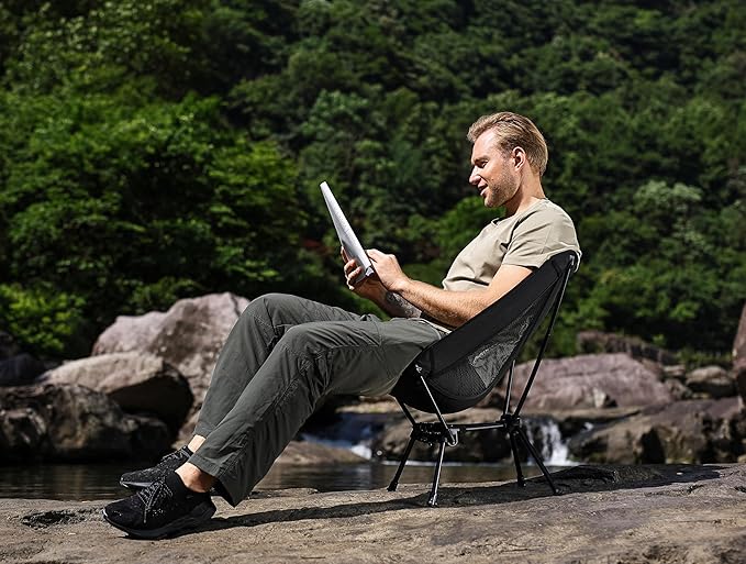 MARCHWAY Lightweight Folding Camping Chair, Portable Foldable Compact for Outdoor Camp, Travel, Beach, Picnic, Festival, Hiking, Backpacking, Supports 330Lbs (Black)