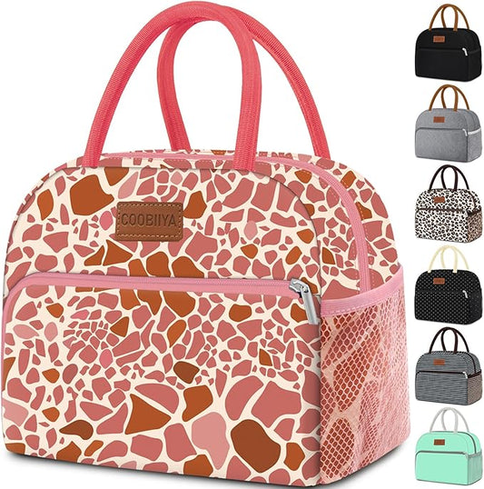 Coobiiya Lunch Bag Women, Lunch Box for Women Adult Men, Small Leakproof Cute Lunch Tote Large Capacity Reusable Insulated Cooler Lunch Container for Work/Office/Picnic/Travel-Pink Leopard