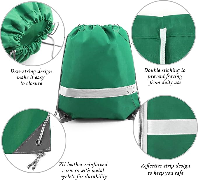 BeeGreen Drawstring Backpack Bags 20,30,50 Packs Reflective String Bags for Gym Sport Trip Cinch Sack DIY for Women Men