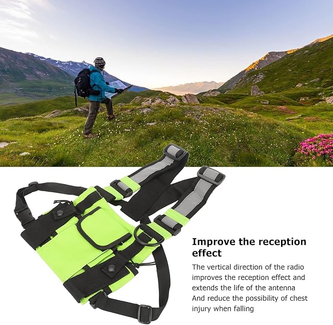 Universal Radio Chest Harness Bag for Two Way Radio Fruit Green, Pocket Pack Holster Vest Fluorescent Green for Two Way Radio, Walkie Chest Bag