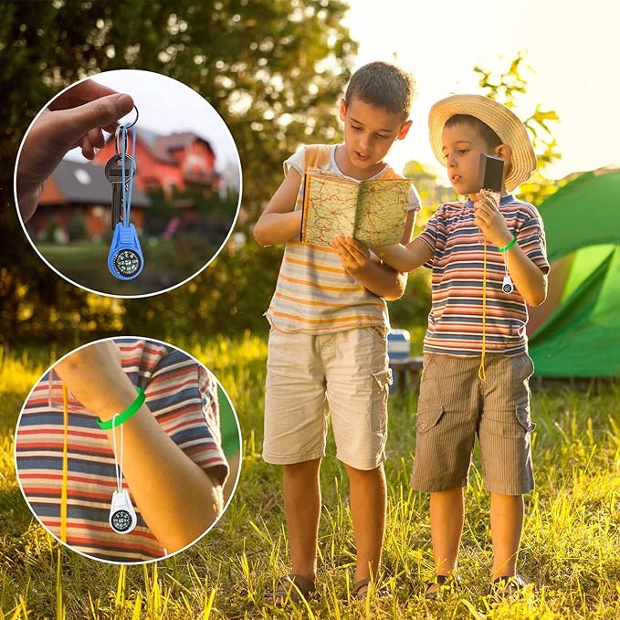 Mini Compass for Kids Keychain, Small Bulk Multi-Color Outdoor Camping Hiking Pocket Compass for Survival Kits Watchband Bracelet Necklace