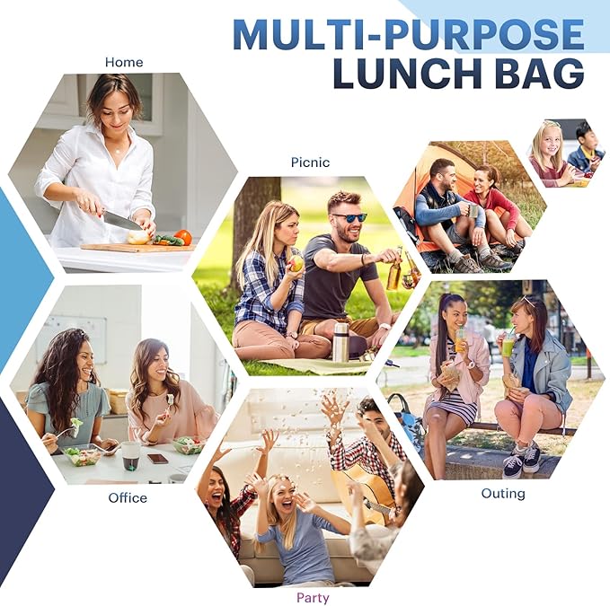 Lunch Bag for Women & Men Adult Insulated Lunch Box, Small Leakproof Cooler Food Lunch Containers Reusable High Capacity Lunch Tote Bags for Work, Travel, Outdoor (Blue Camo)