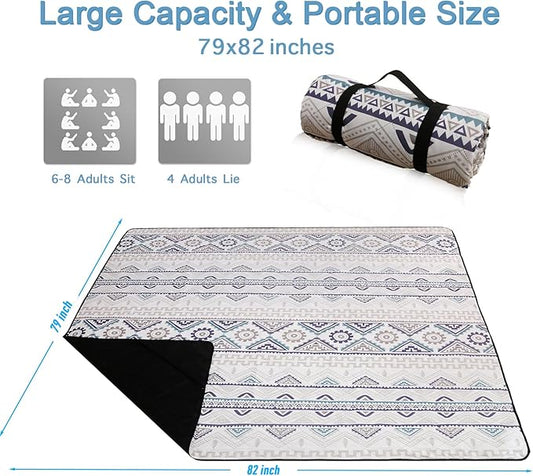 Picnic Blanket Extra Large(79" x 82"), 3-Layer Thickening Camping Blanket, Machine Washable Outdoor Blanket, Wear-Resistant, Soft and Comfortable, Sandproof Beach Mat for Beach, Park, Lawn
