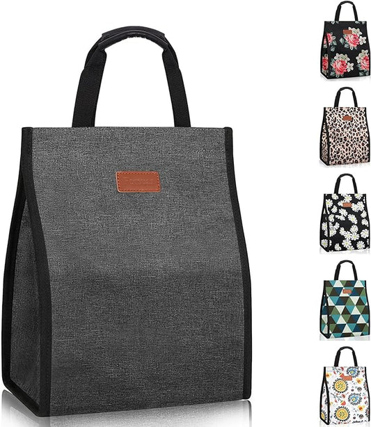 Lunch Bags for Women Insulated Reusable Lunch Tote with Internal Pocket, Lunch Tote bag for Work (Charcoal Grey