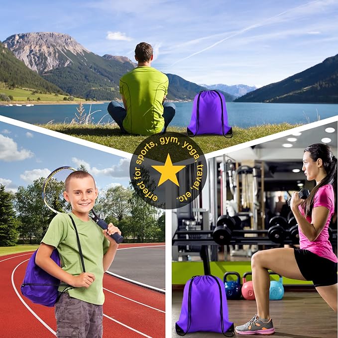 KUUQA 50Pcs Purple Drawstring Backpack Bulk String Bags for Storage, Sport, Gym, and Traveling