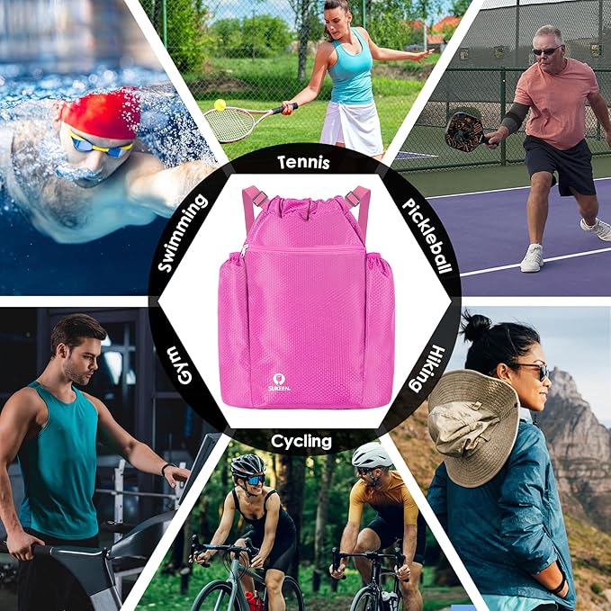 Sukeen Drawstring Backpack Swim Bag Lightweight String Backpack for Beach Pickleball Swimming Pool Gym Workout Gear Sport