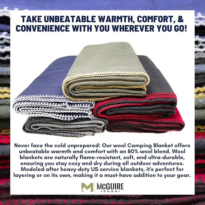 M MCGUIRE GEAR Wool Military Camping, Survival, and First Aid Blanket, 64" x 90" (Maroon)