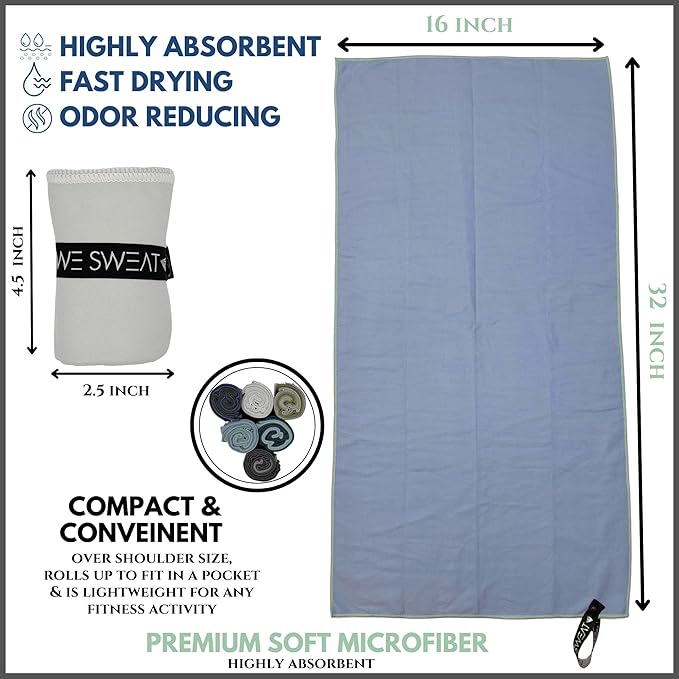 Microfiber Soft and Absorbent Gym Towels, Silver ION Odor-Free Absorbent Fiber, Fast Drying Men & Women Workout Gear for Body Sweat, Working Out, Towels, Sports Exercise Fitness Gear