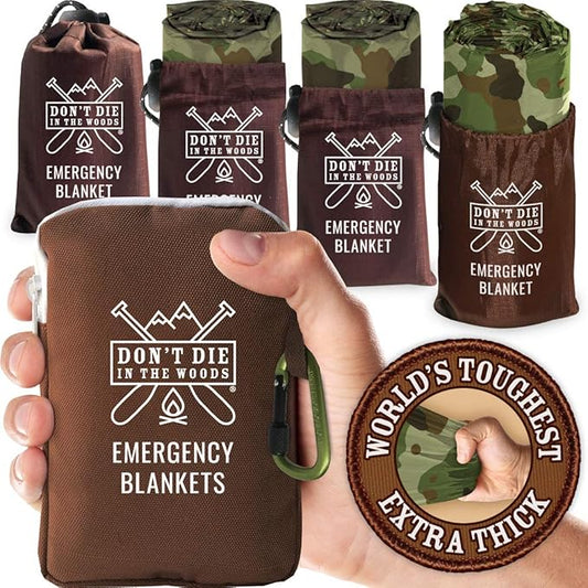 World’s Toughest Emergency Blankets [4-Pack] Extra-Thick Thermal Mylar Foil Space Blanket | Waterproof Ultralight Outdoor Survival Gear For Hiking, Camping, Running, Emergency, First Aid Kits [Camo]