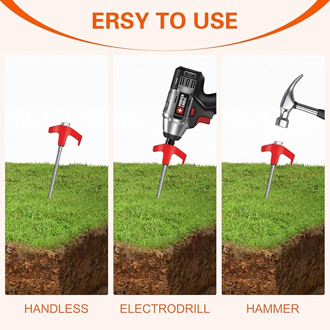 Tent Stakes Heavy Duty,8" Screw in Tent Stakes,8pc Ground Anchors Screw in with Hex Head Driver,Heavy Duty Threaded Tent Stakes,Tent Pegs Camping Stakes,Metal Threaded Tent Spikes for Outdoor Camping