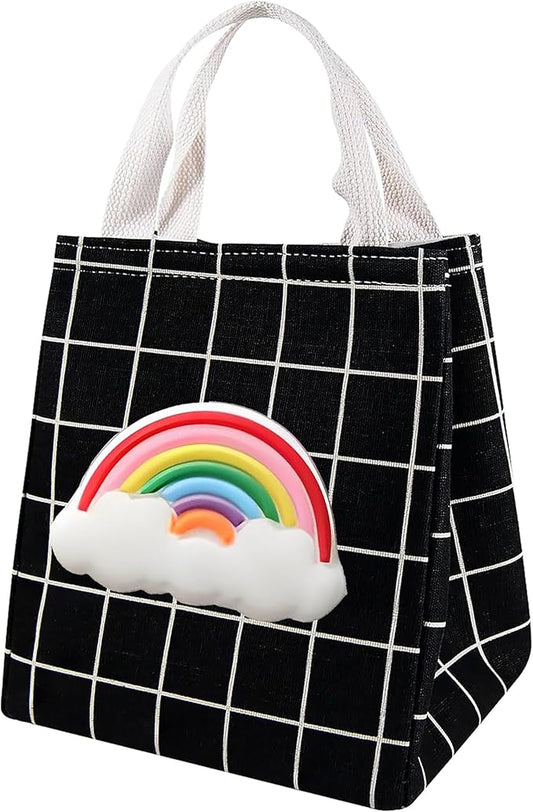 Lunch Bag Insulated Lunch Box for Women Men,Reusable Adult Lunch Tote Bags for Work or Travel (Rainbow Black)