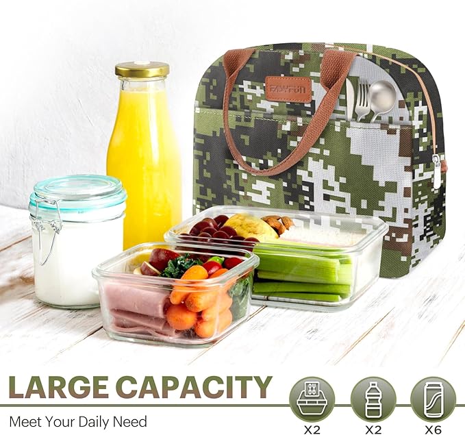 Lunch Bag for Women & Men Adult Insulated Lunch Box, Small Leakproof Cooler Food Lunch Containers Reusable High Capacity Lunch Tote Bags for Work, Travel, Outdoor (Green Digital)