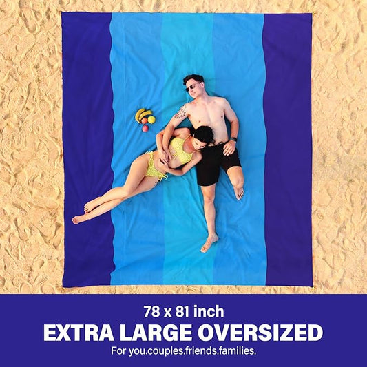 Beach Blanket Oversized Extra Large 78" X 81",Waterproof Sandproof Beach Blanket 1-7 Adults Lightweight Durable for Travel Camping Hiking Picnic