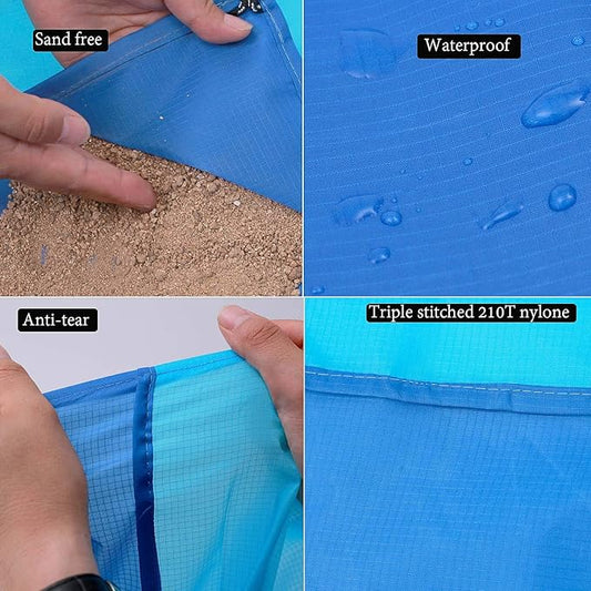 Sand Free Beach Blanket, Large/Oversized Outdoor Picnic Mat Waterproof Quick Drying Ripstop Nylon Compact Sandproof Beach Blanket for Camping Hiking Fishing Travel (XL,10'X9')