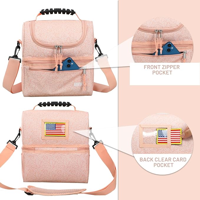 MIER Adult Lunch Box Insulated Lunch Bag Large Cooler Tote Bag for Men Women to Work Travel Daytrip, Double Deck Cooler (Pink Floral, Large)
