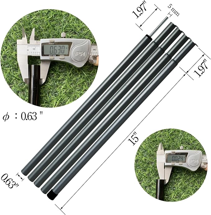 Tent Poles Adjustable Tarp Poles Steel Rods for Tarp Canopy Camping Replacement Set of 2 +Pegs & Reflective Ropes