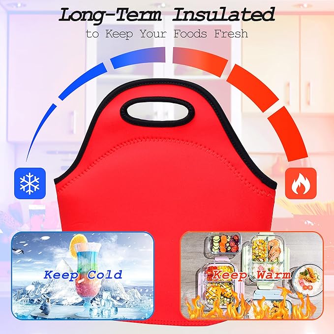 Neoprene Lunch Bags Thermal Insulated Lunch Tote Bag Reusable Washable Neoprene Picnic Bag for Women Men