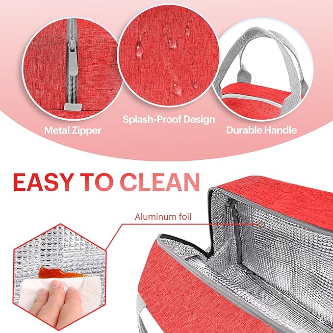 Lunch Bag for Women & Men Adult Insulated Lunch Box, Small Leakproof Cooler Food Lunch Containers Reusable High Capacity Lunch Tote Bags for Work, Travel, Outdoor (Red)