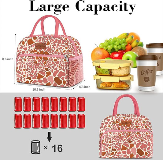 Coobiiya Lunch Bag Women, Lunch Box for Women Adult Men, Small Leakproof Cute Lunch Tote Large Capacity Reusable Insulated Cooler Lunch Container for Work/Office/Picnic/Travel-Pink Leopard