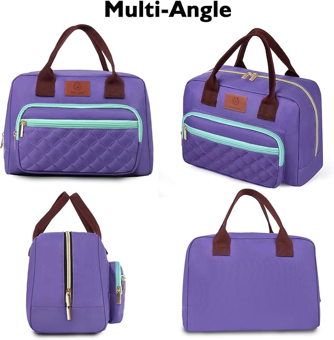 Lunch Bag Insulated Women Girls Teens Insulated Tote LunchBox for Adult Men Reusable Lunch Box with Front Pocket for Work, Picnic or Travel-18 Cans/14 Liters Purple