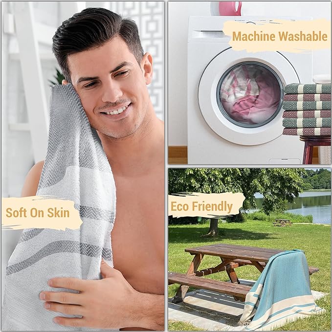Cotton Travel Towel Quick Drying Camping Pool Hiking Large Size 39" x 78" Compact Vacuum Pack Lightweight Absorbent Breathable Keep Warm Blanket (Mint Green)